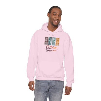 Caffeine Dreams Hoodie — Four-Panel Coffee Graphic