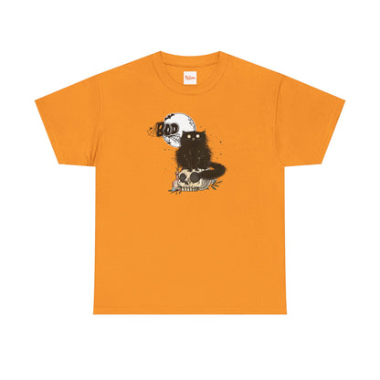 Halloween Unisex Tee with Black Cat and Skull Graphic