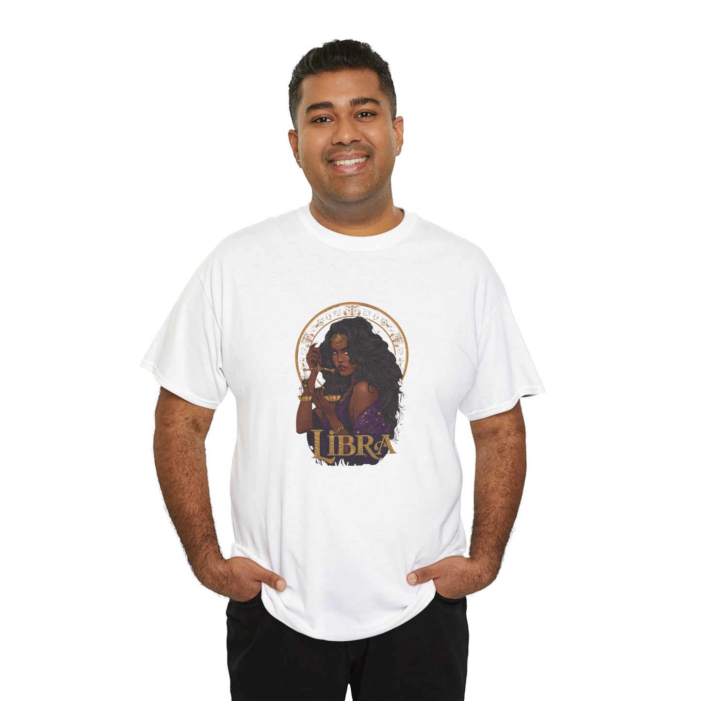 Libra Art Nouveau Tee — African American Woman with Scales Zodiac Shirt