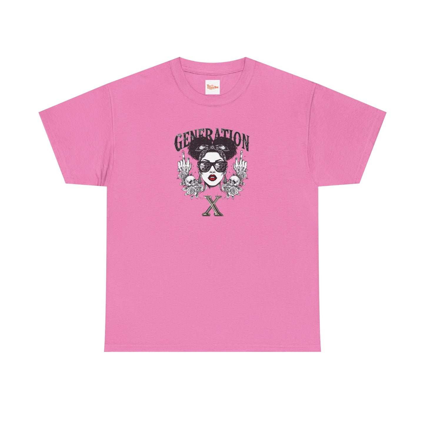 Generation X Black Woman Graphic Tee — Skeletal Hands & Middle Fingers