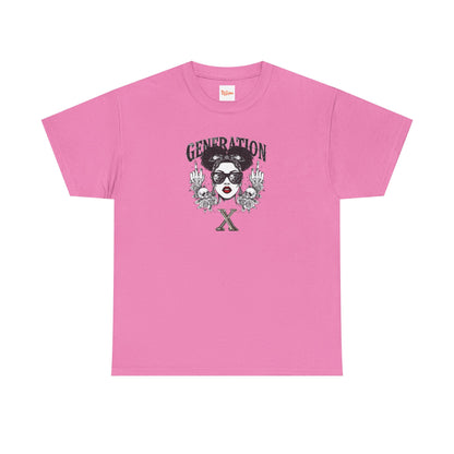 Generation X Black Woman Graphic Tee — Skeletal Hands & Middle Fingers