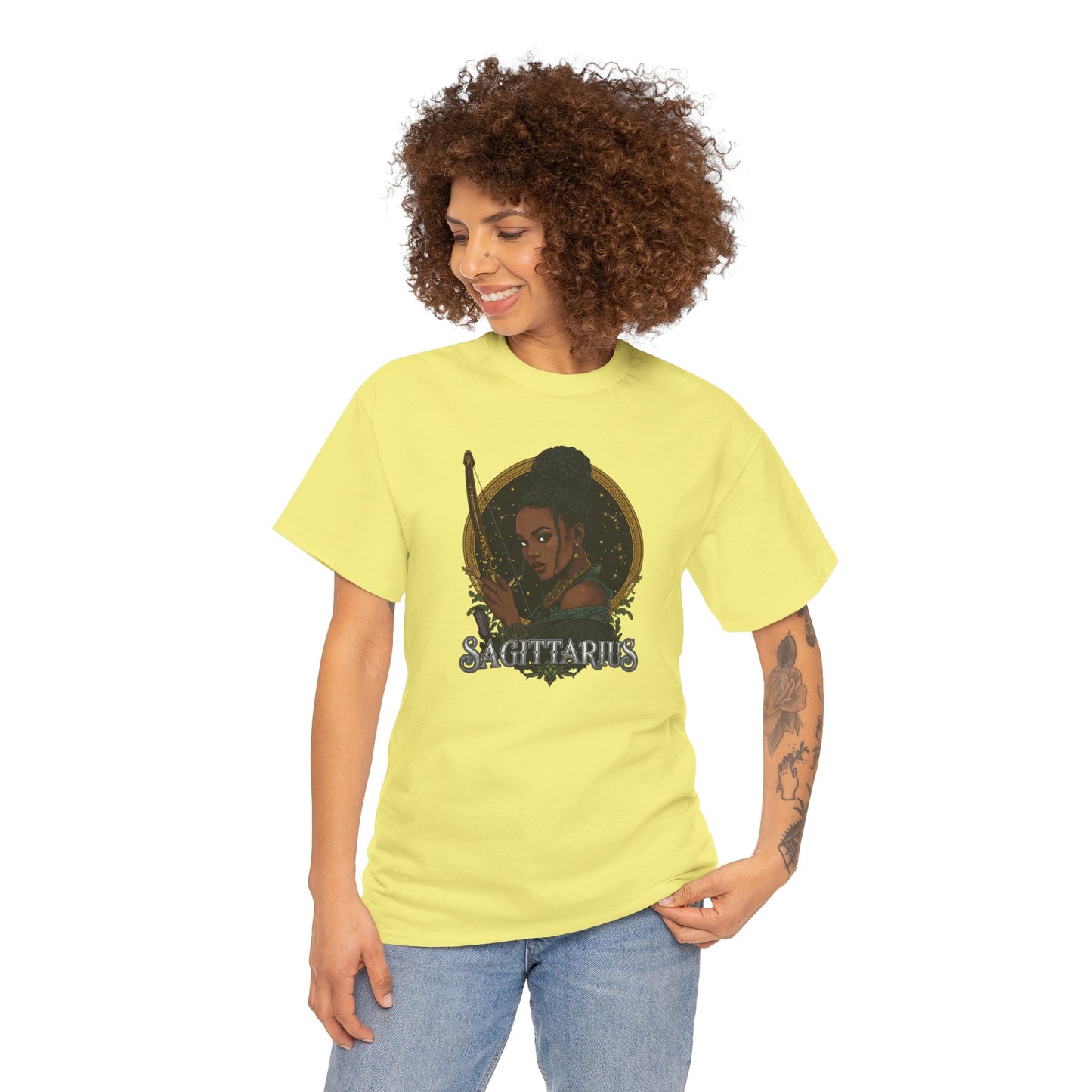 Sagittarius Art Nouveau Tee — African American Archer Zodiac Graphic