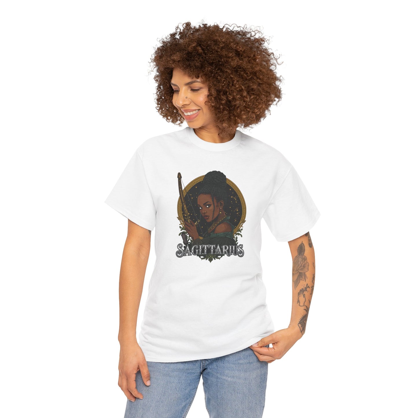 Sagittarius Art Nouveau Tee — African American Archer Zodiac Graphic
