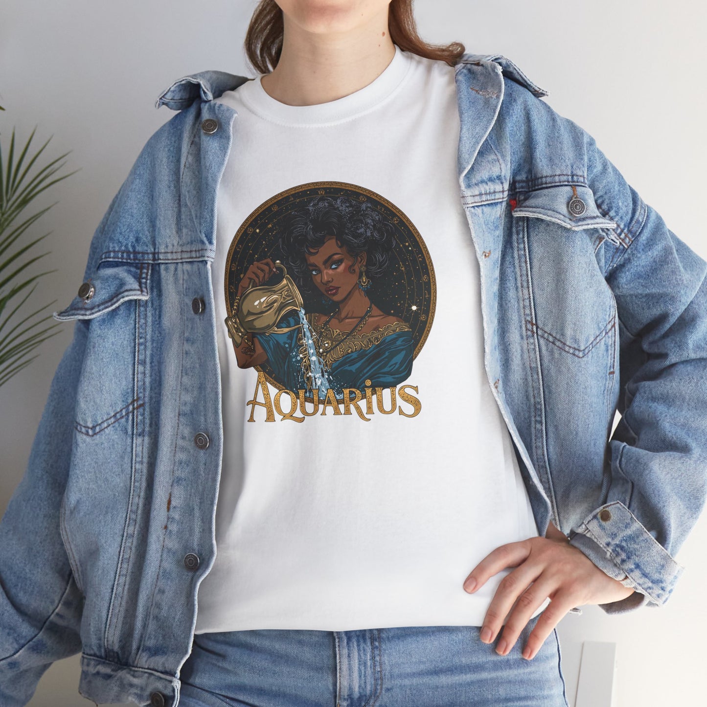 Aquarius Art Nouveau Tee — African American Woman Pouring Water Zodiac Graphic