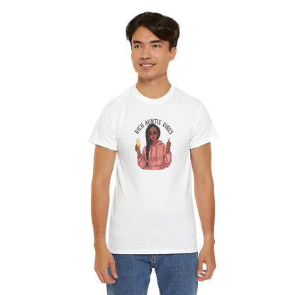 Rich Auntie Vibes T-Shirt — Black Woman Champagne Graphic