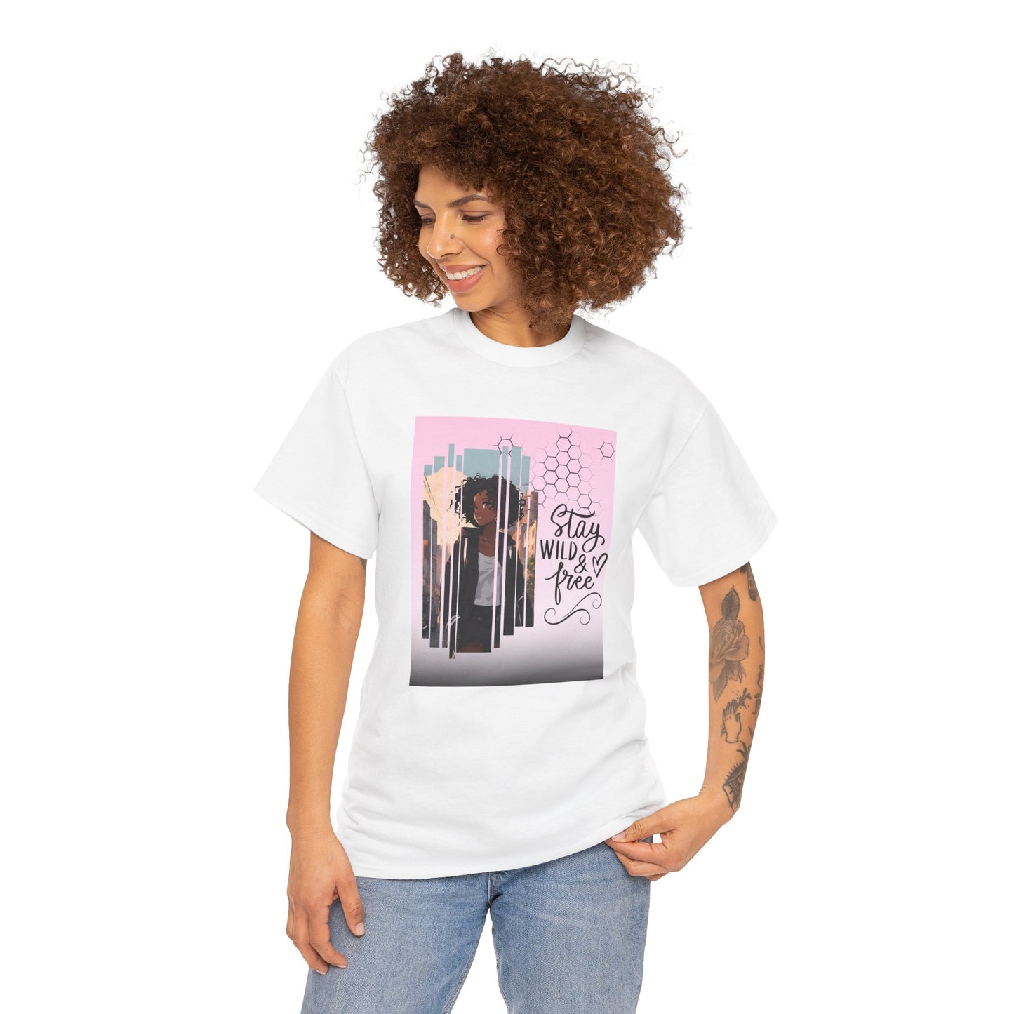 Stay Wild and Free Black Anime Girl City Graphic Tee