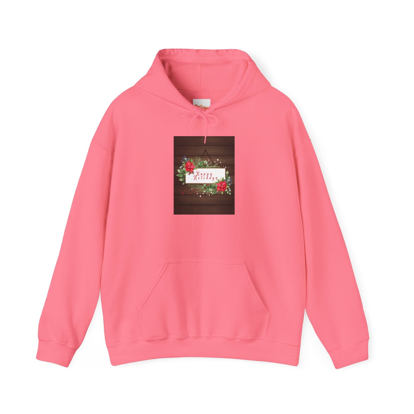 Holiday Cheer Hoodie - Happy Holidays, Wooden Door Sign Graphic