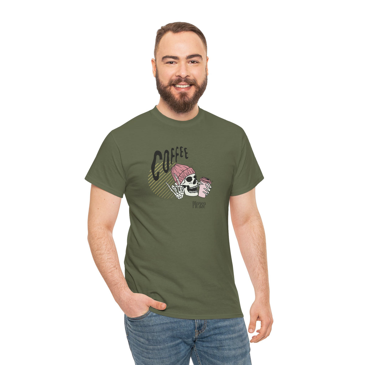 Coffee Please Skeleton T-Shirt — Skeleton Holding Coffee Graphic Tee