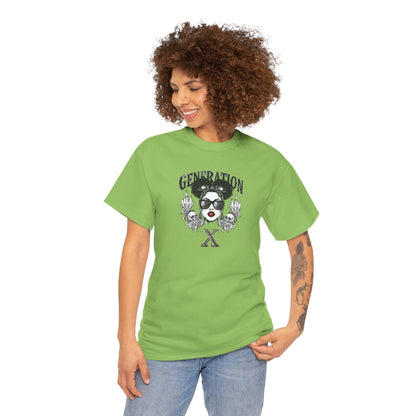 Generation X Black Woman Graphic Tee — Skeletal Hands & Middle Fingers