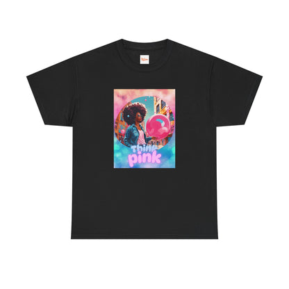 Think Pink Graphic Tee, Black Woman T-Shirt