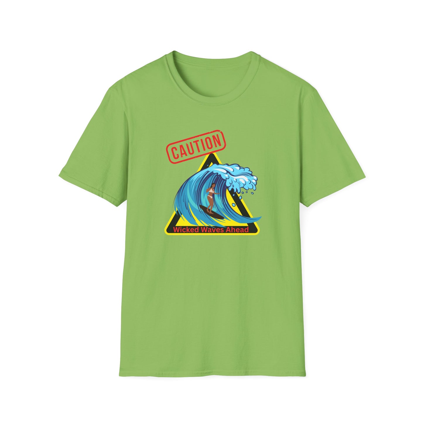 Surfer Caution Unisex T-Shirt - Wicked Waves Ahead Graphic