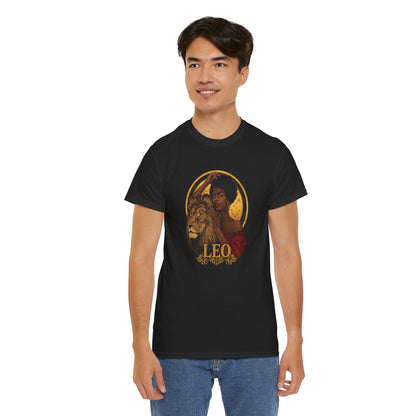 Leo Zodiac Art Nouveau T-Shirt — African American Woman & Lion Graphic