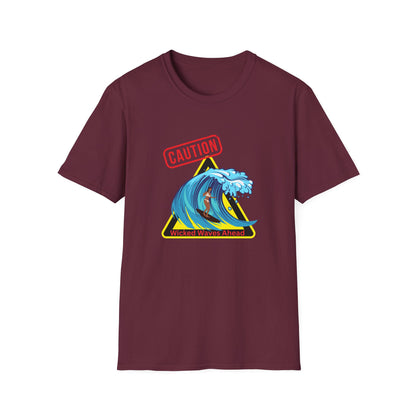 Surfer Caution Unisex T-Shirt - Wicked Waves Ahead Graphic