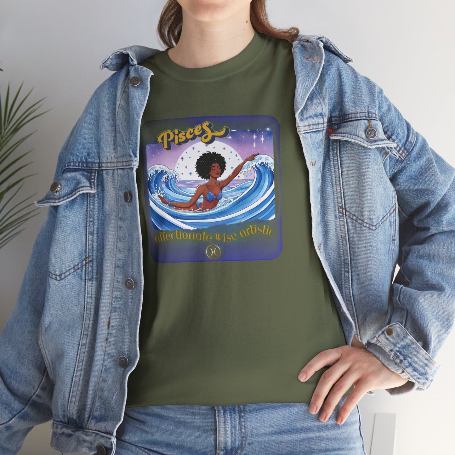 Pisces Zodiac Tee — African American Woman Swimming Graphic with Pisces Traits