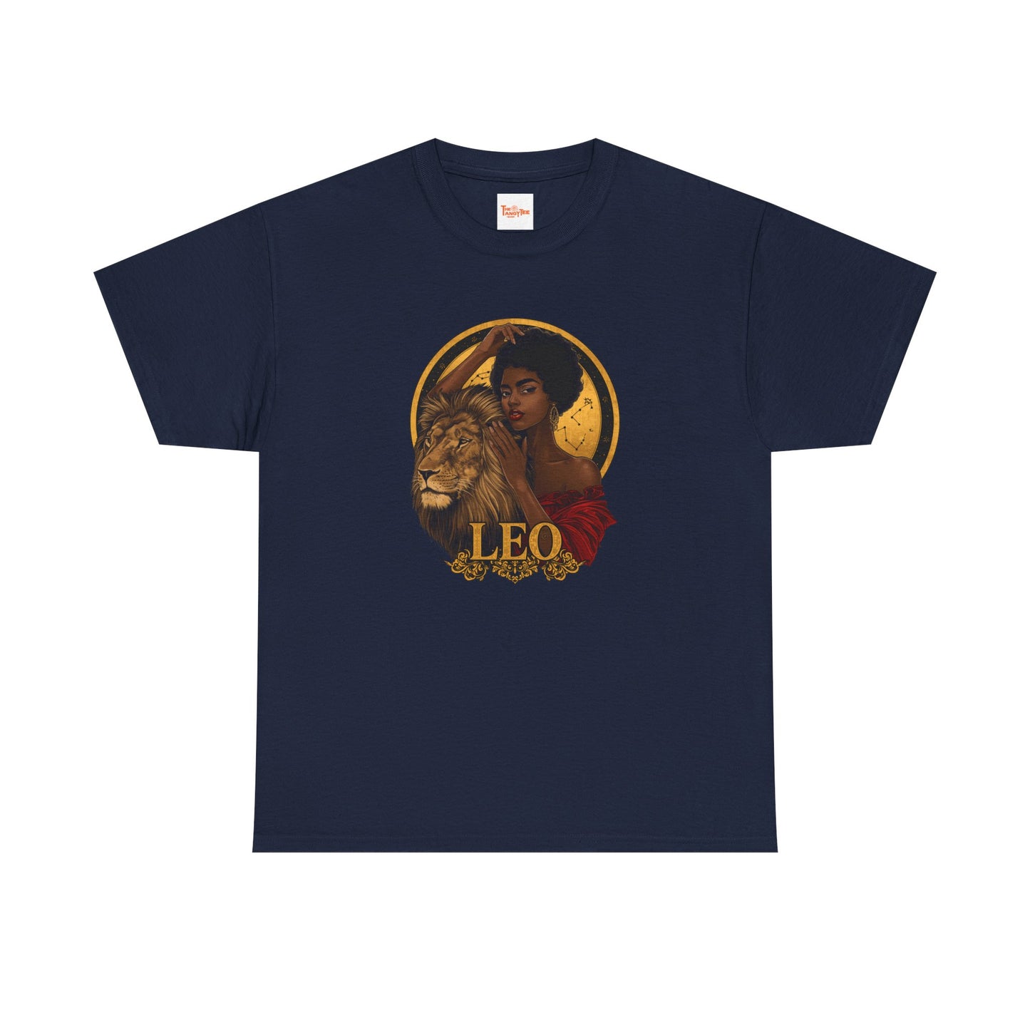 Leo Zodiac Art Nouveau T-Shirt — African American Woman & Lion Graphic