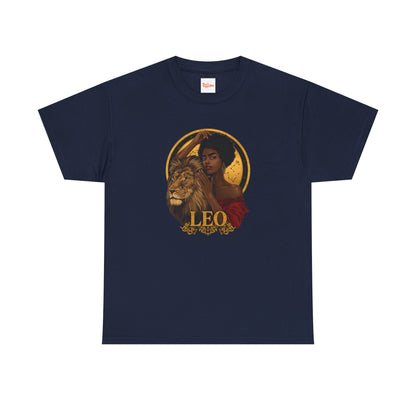 Leo Zodiac Art Nouveau T-Shirt — African American Woman & Lion Graphic