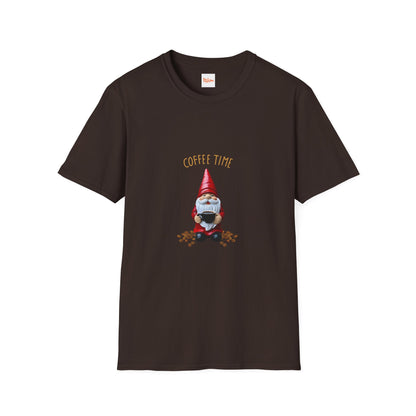 Coffee Time Unisex T-Shirt - Gnome Holding a Cup of Coffee Graphic
