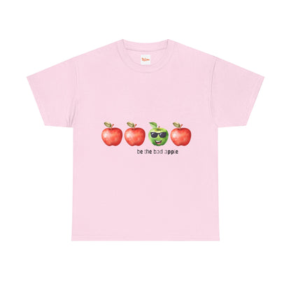 Graphic Unisex Tee - Be the Bad Apple, Three Red Apples and One Green Apple with Sunglasses
