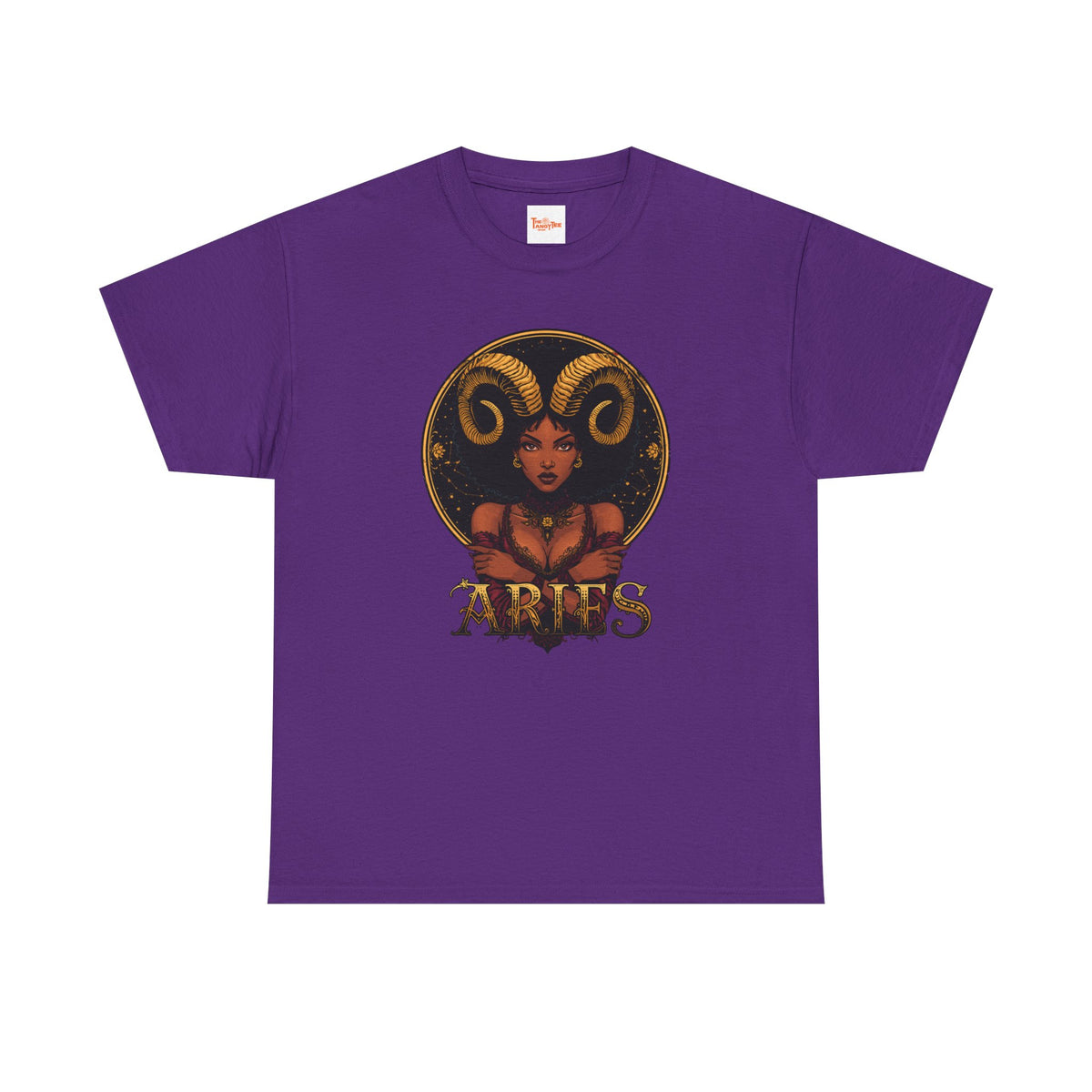 Aries Art Nouveau Tee — African American Woman with Ram Horns Zodiac Graphic