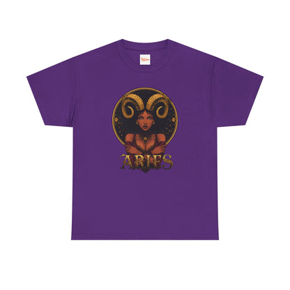 Aries Art Nouveau Tee — African American Woman with Ram Horns Zodiac Graphic