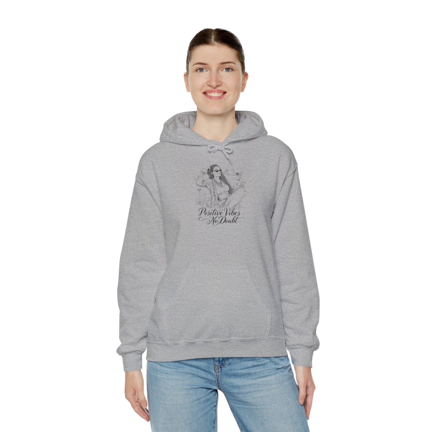 Positive Vibes No Doubt Sweatshirt - African American Woman Relaxing with Wine & Flowers
