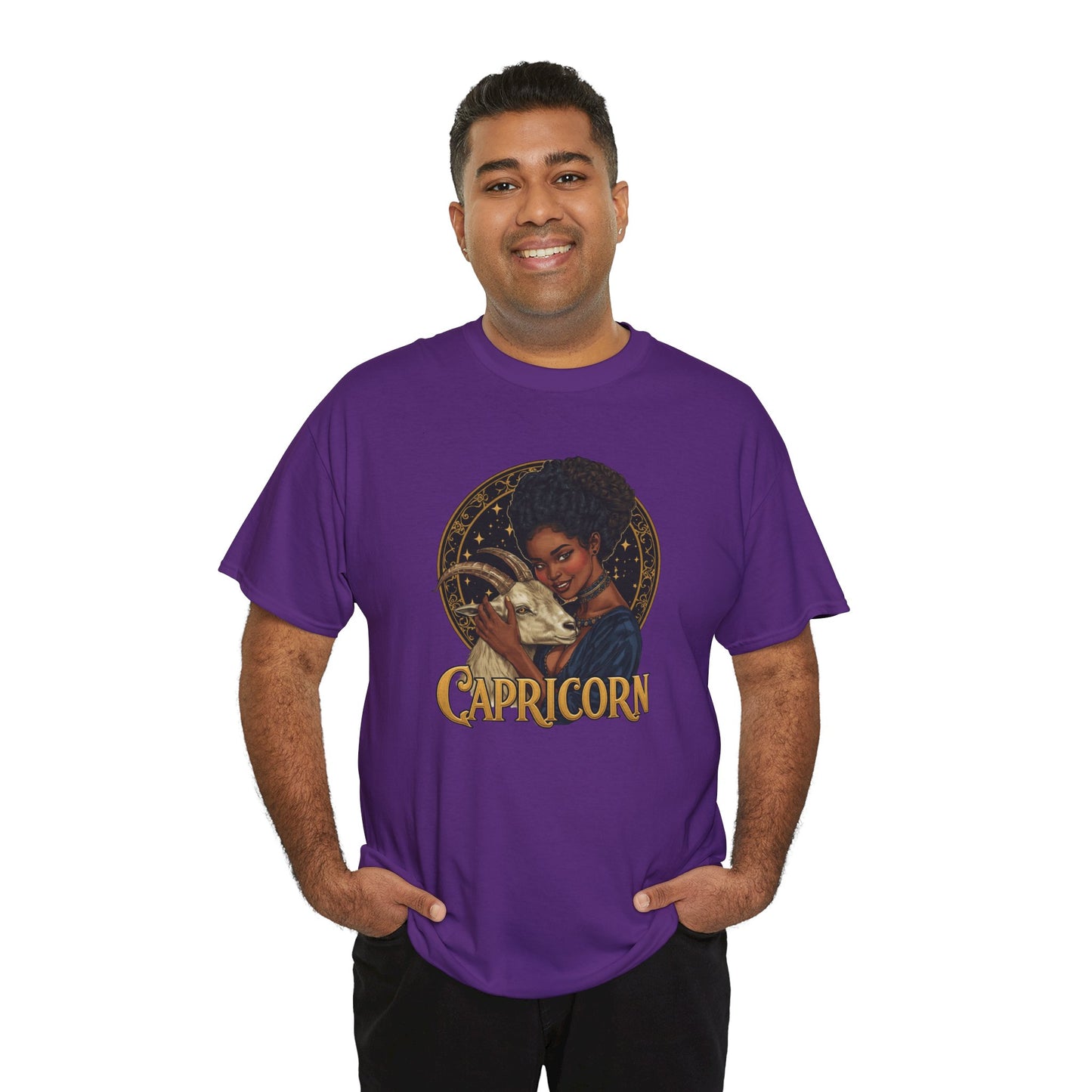 Capricorn Art Nouveau Tee — African American Woman with Goat Zodiac Graphic