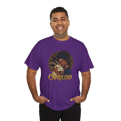 Capricorn Art Nouveau Tee — African American Woman with Goat Zodiac Graphic