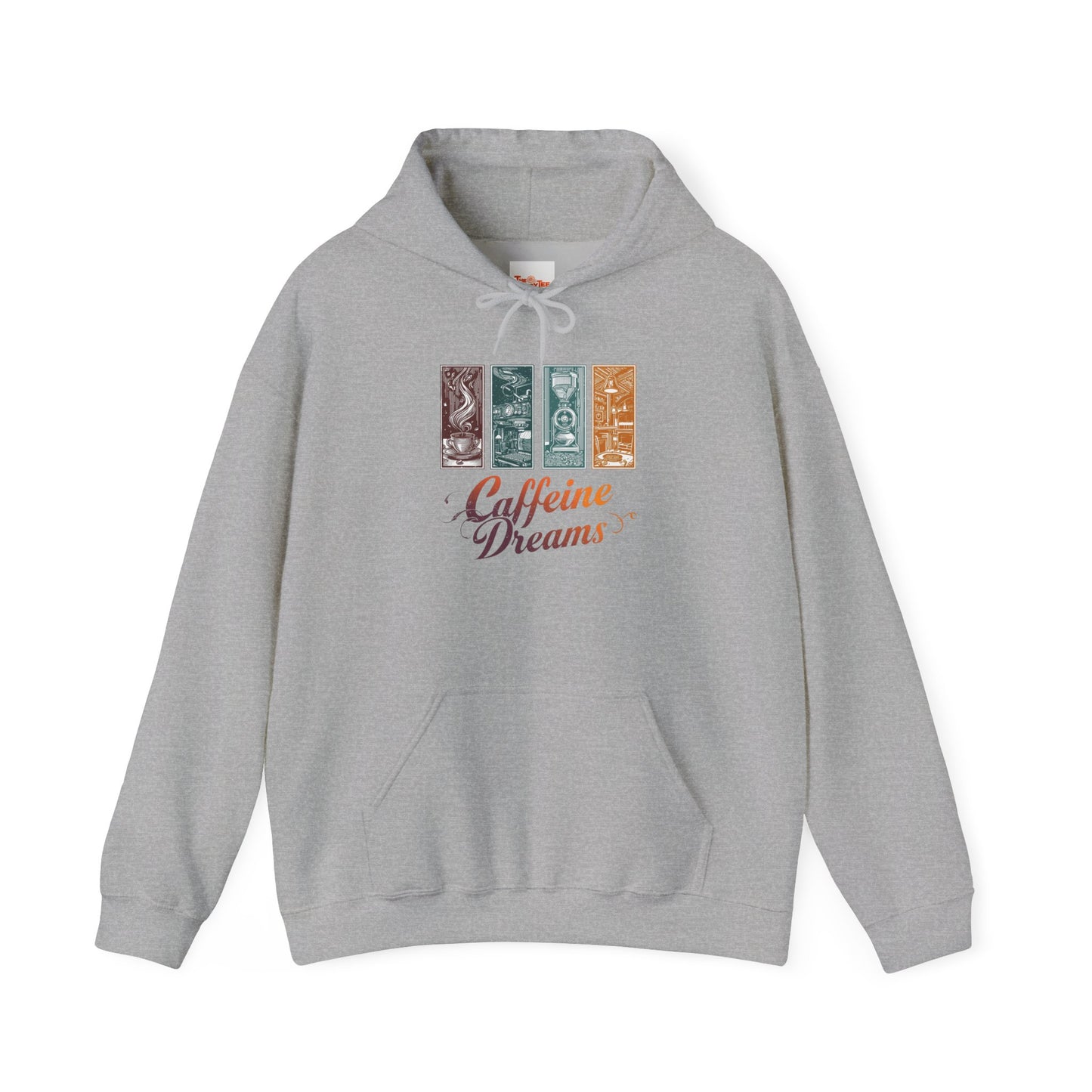 Caffeine Dreams Hoodie — Four-Panel Coffee Graphic