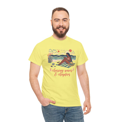 Surfing Sketch Tee — "Chasing Waves & Chapters" Beach Graphic T-Shirt