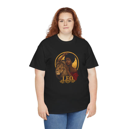 Leo Zodiac Art Nouveau T-Shirt — African American Woman & Lion Graphic