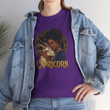 Capricorn Art Nouveau Tee — African American Woman with Goat Zodiac Graphic