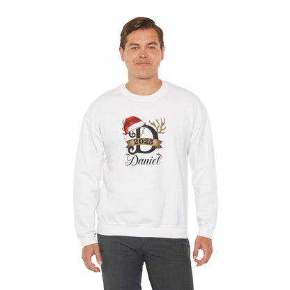 Personalized Christmas Monogram Sweatshirt — Antlers, Santa Hat & Lights