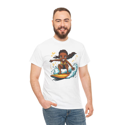 Surf Girl T-Shirt — Cute Cartoon Female Surfer Graphic Tee