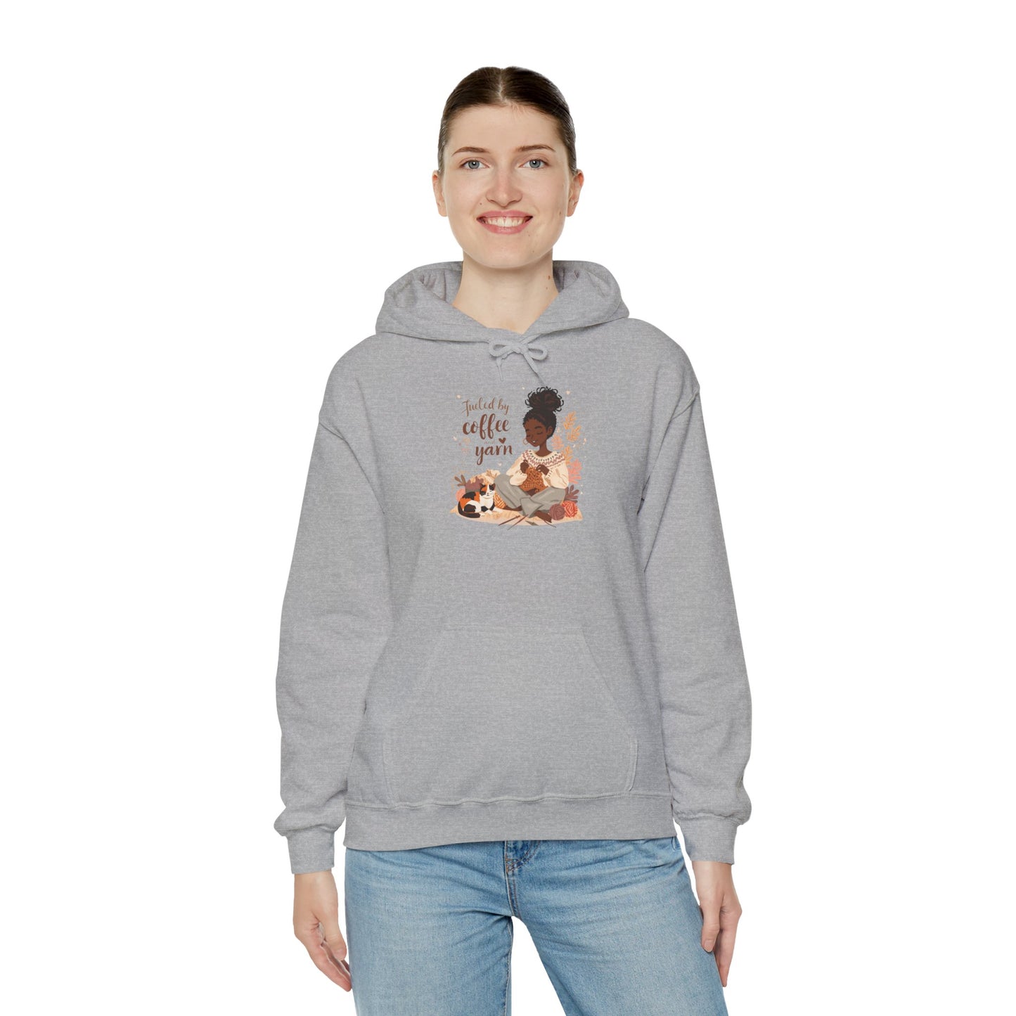 Fueled by Coffee and Yarn Hoodie — African American Knitter Graphic