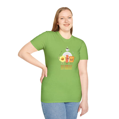 Breakfast Dance Unisex T-Shirt with Egg, Bacon, and Toast Graphic