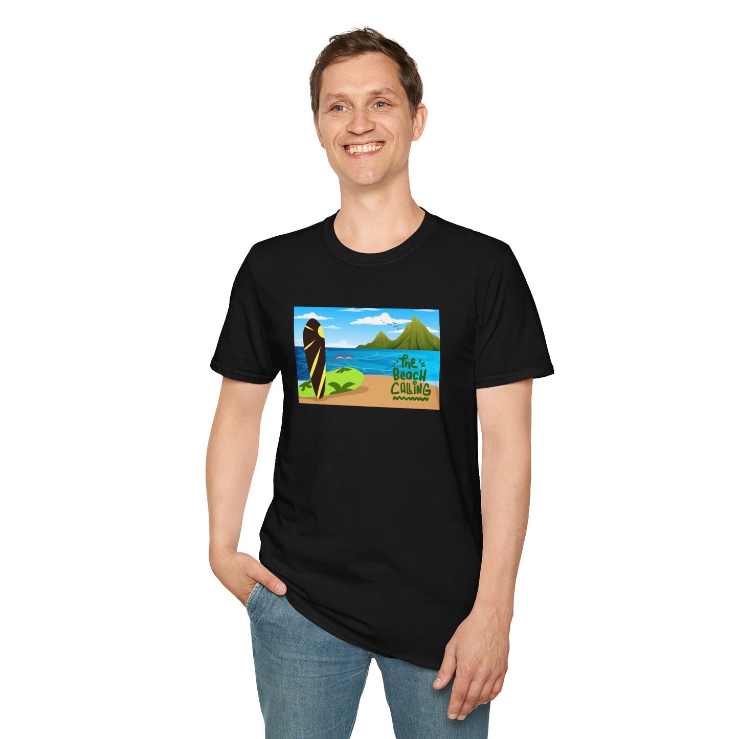 The Beach Is Calling Surfboard Graphic T-Shirt