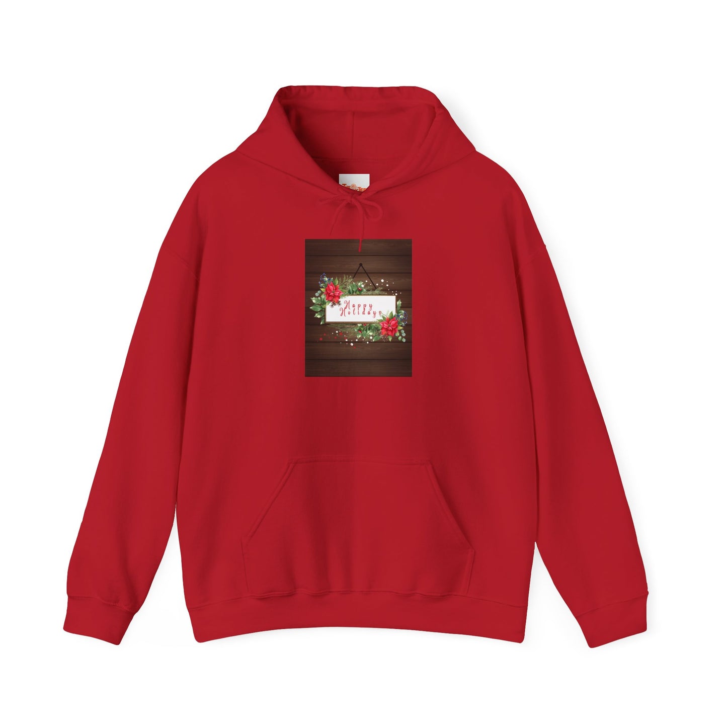Holiday Cheer Hoodie - Happy Holidays, Wooden Door Sign Graphic