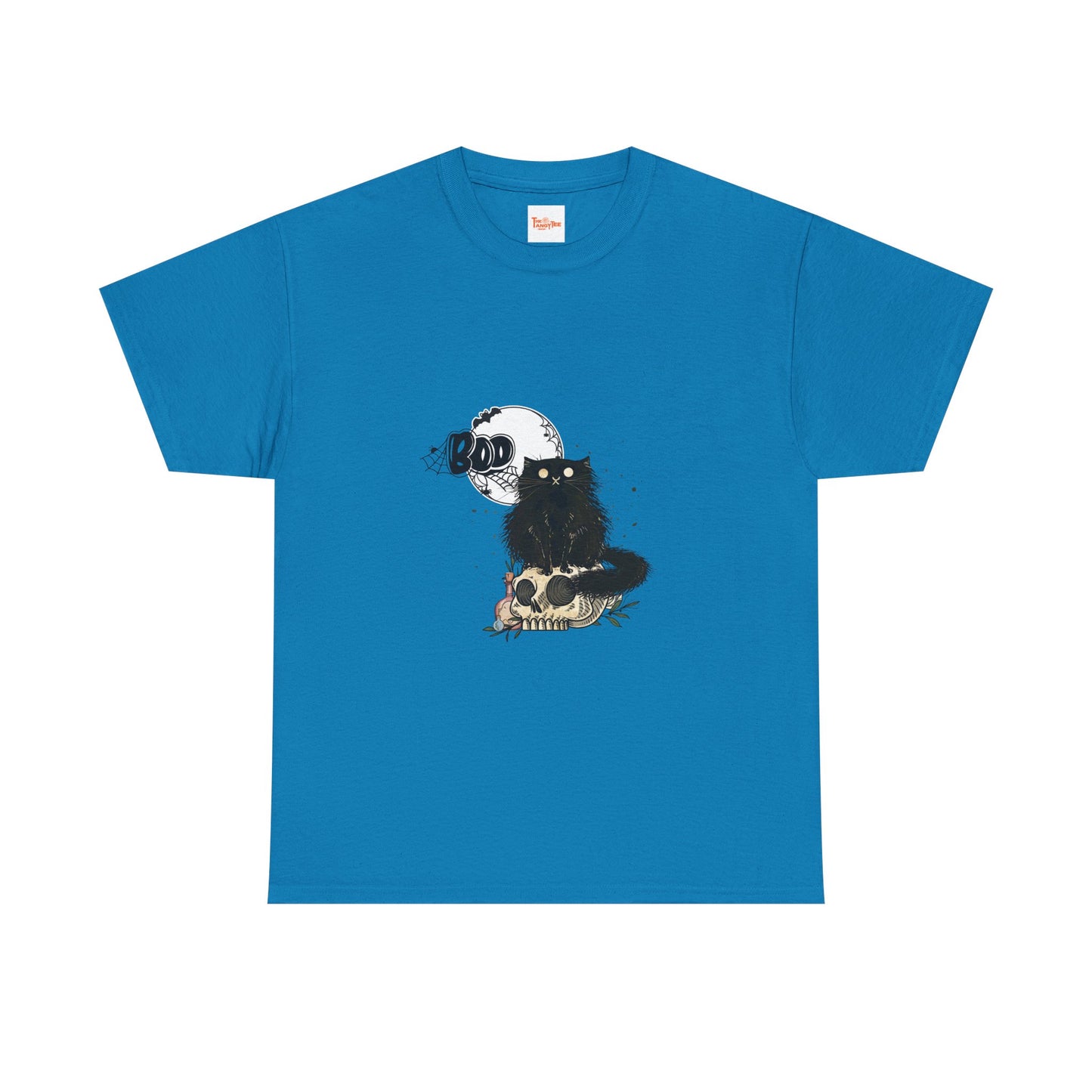 Halloween Unisex Tee with Black Cat and Skull Graphic