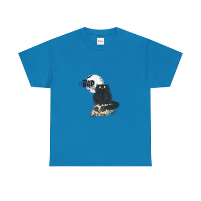 Halloween Unisex Tee with Black Cat and Skull Graphic