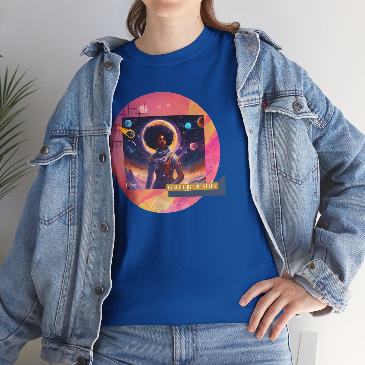 Graphic Tee - Reach for the Stars, Black Female Astronaut Design
