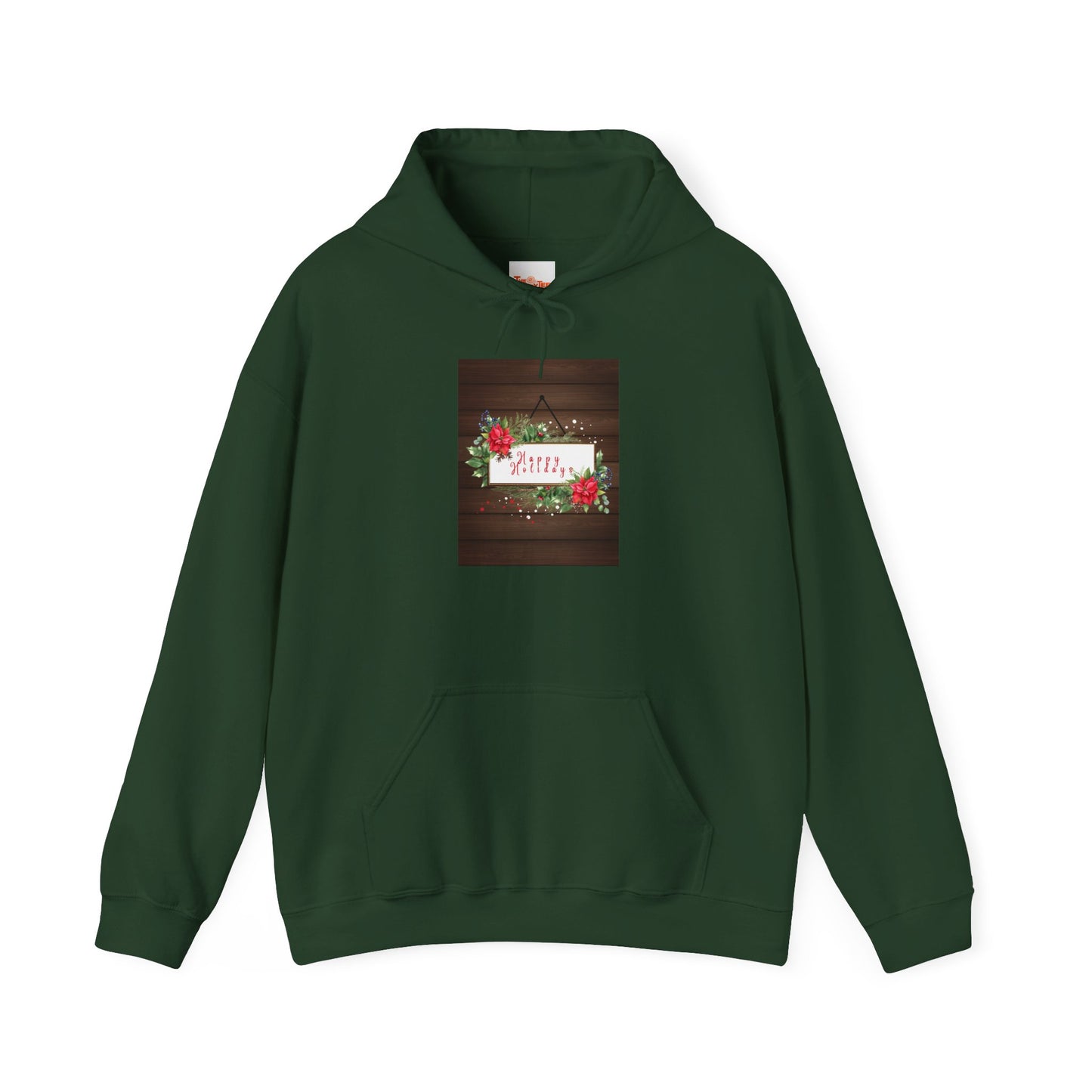 Holiday Cheer Hoodie - Happy Holidays, Wooden Door Sign Graphic