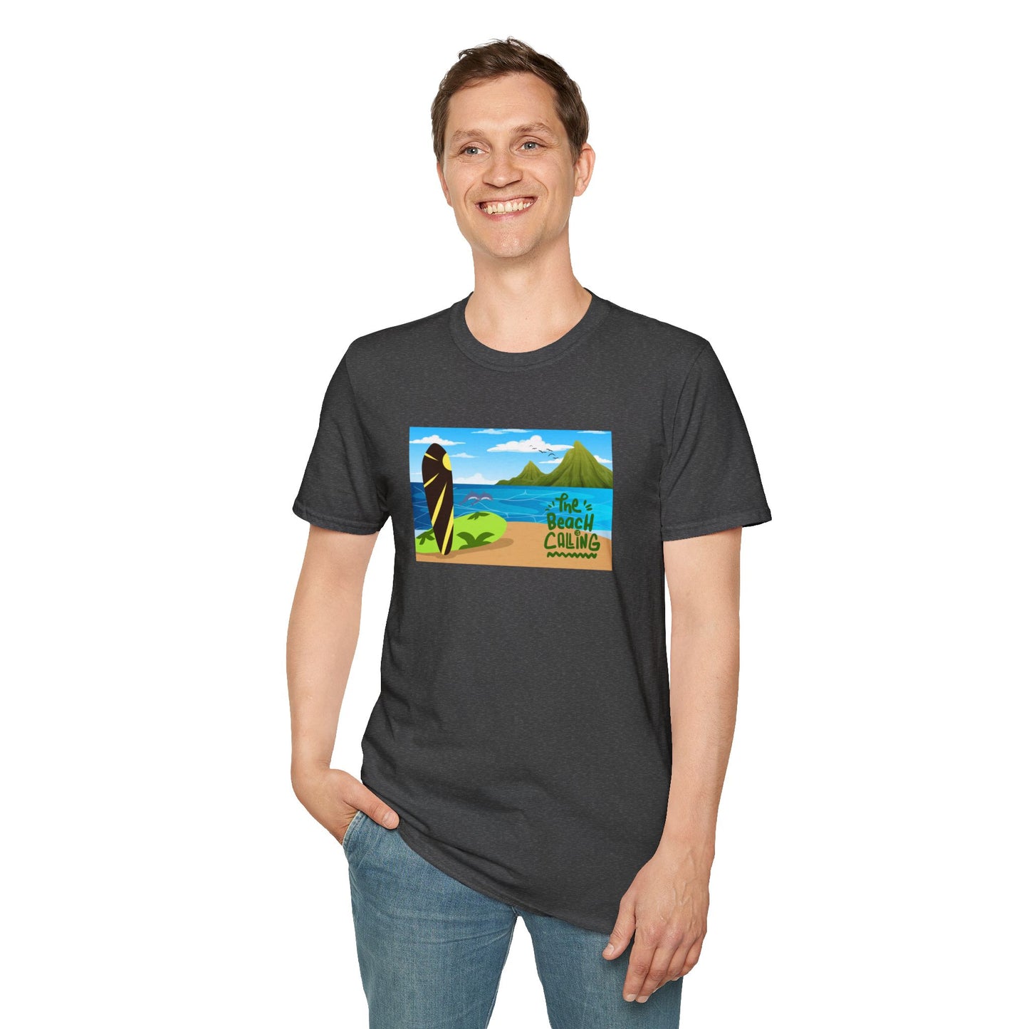 The Beach Is Calling Surfboard Graphic T-Shirt