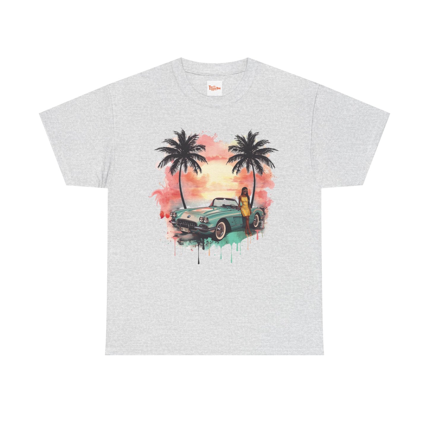 Sunset Muscle Car Tee — African American Woman Graphic T-Shirt