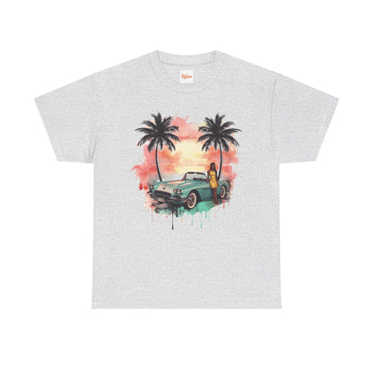 Sunset Muscle Car Tee — African American Woman Graphic T-Shirt