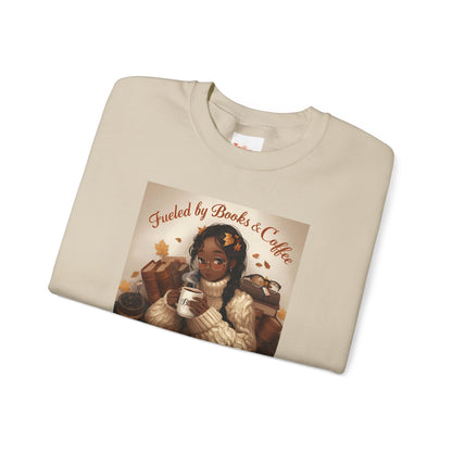 Books and Coffee Lover Sweatshirt, Black Anime Woman Fall Leaves, Reading Nerdy Jumper, Cozy Autumn Sweater