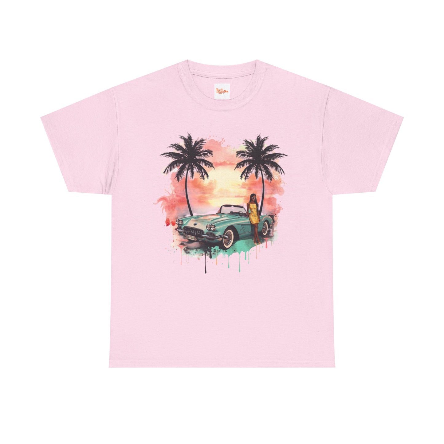 Sunset Muscle Car Tee — African American Woman Graphic T-Shirt