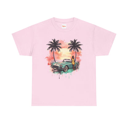 Sunset Muscle Car Tee — African American Woman Graphic T-Shirt