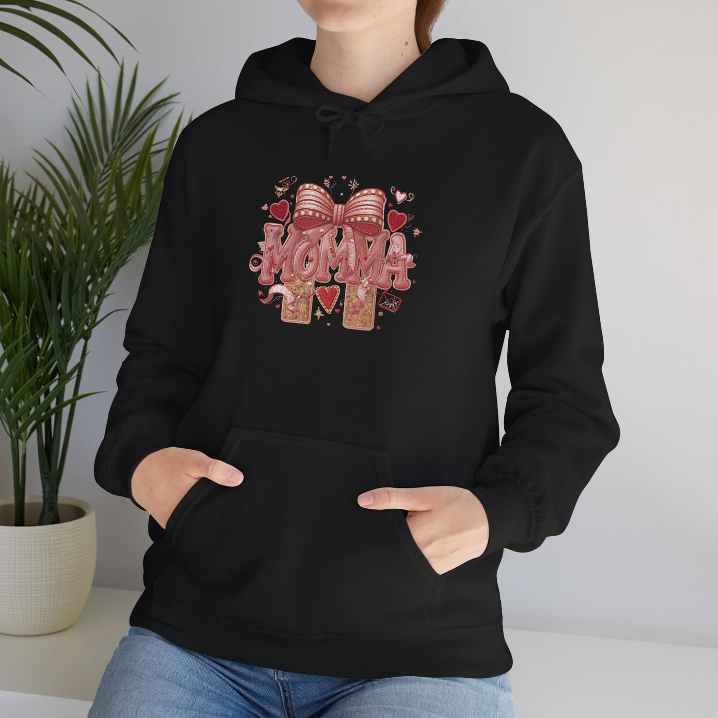 Momma Pink Ribbon Heart Hoodie — Breast Cancer Awareness Sweatshirt