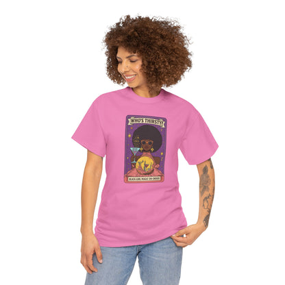 Tarot 'Who's Thirsty?' Graphic T‑Shirt — Retro Afro Witch Cocktail Design