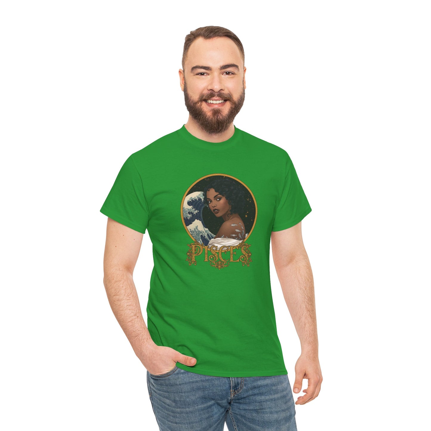 Pisces Art Nouveau T-Shirt — African American Woman with Silver Fish Tattoo